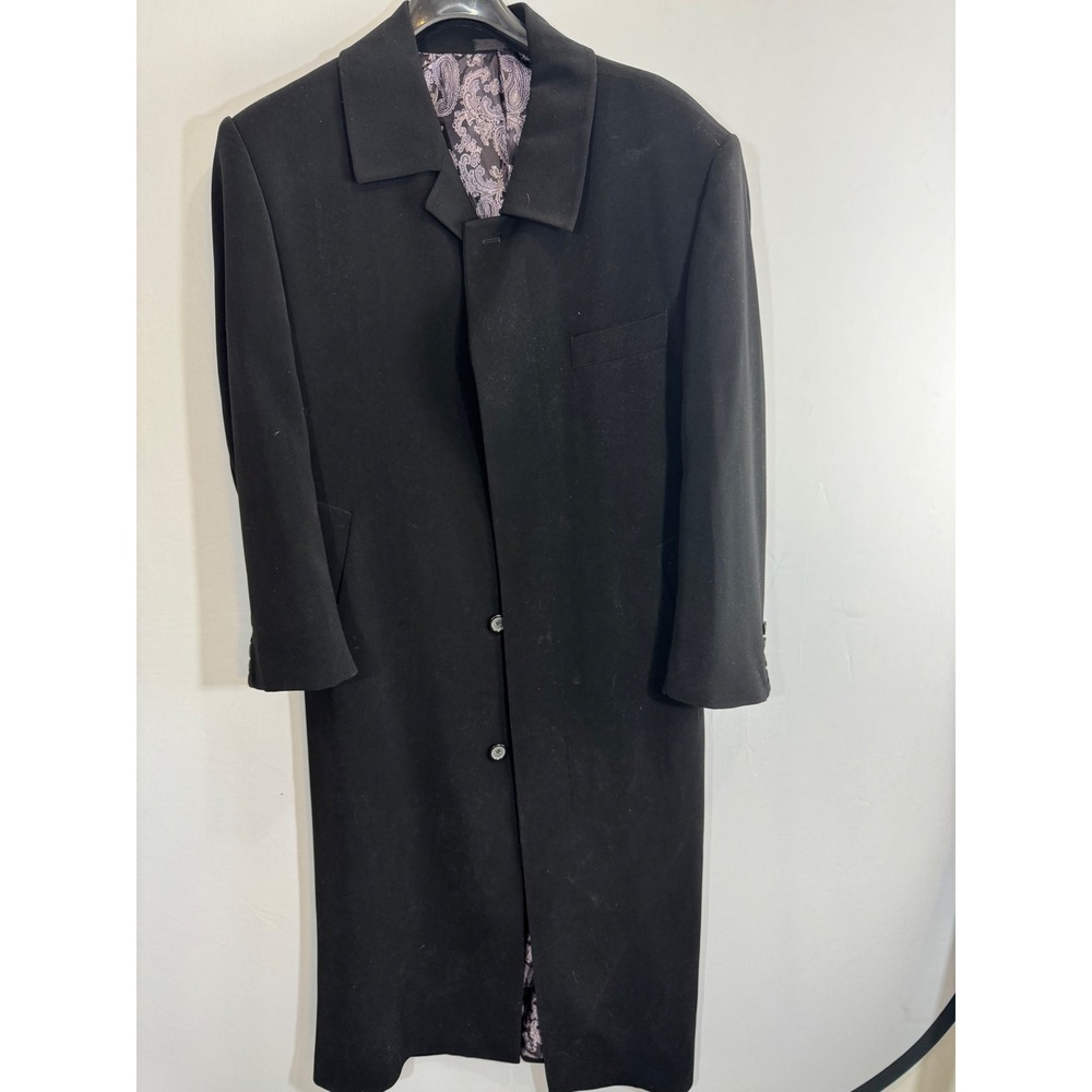 Bruno Rossetti Roma Mens Black Overcoat Paisley Lining‎ Styled in Italy Size 46R